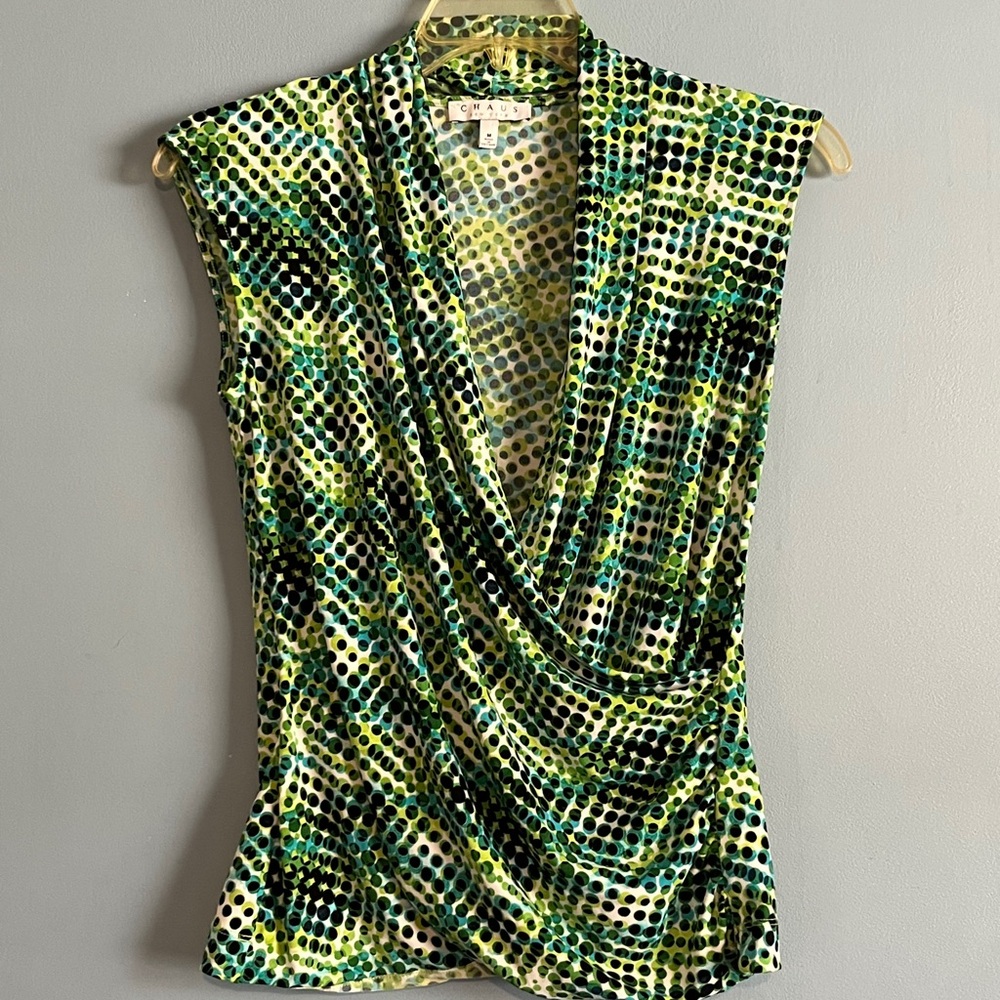 Chaus Green and Black Dotted Blouse